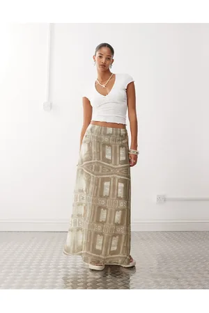 Monki Sheer maxi skirt in renaissance print in -Green