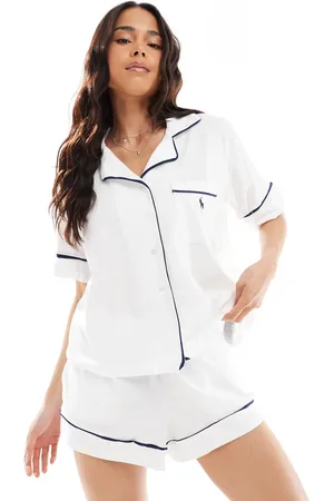 Ralph Lauren Short sleeve shirt and shorts piped pyjama set in