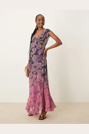ASOS V-neck floral ombre print maxi dress-Multi