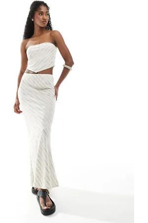 ASOS Linen blend bias maxi skirt in natural (part of a set)-Multi