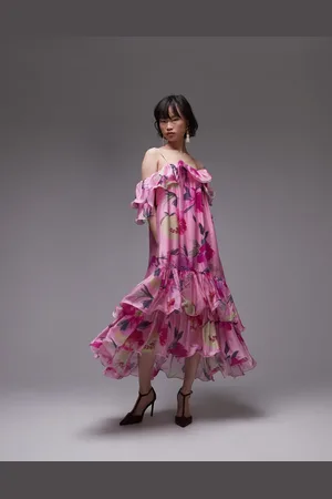 & OTHER STORIES Midaxi dress with off-shoulder and double ruffle detail in