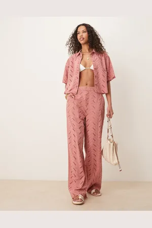 ASOS Geo broderie relaxed pants in (part of a set)-Pink