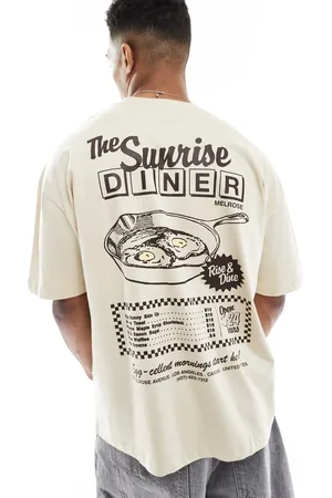 ASOS Oversized t-shirt with cartoon graphic in beige-Neutral