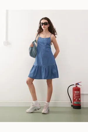 COLLUSION Denim tie up backless mini dress in
