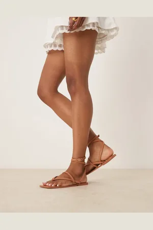 ASOS Fiction leather strappy sandals in -Brown