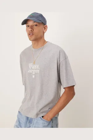 ASOS Boxy t-shirt with gothic text graphic in grey marl