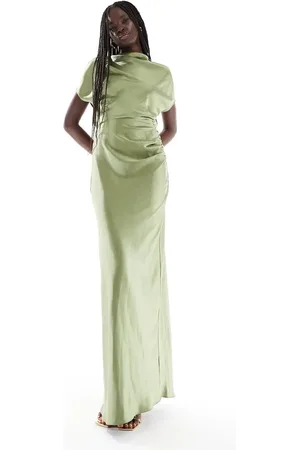 Six Stories Bridesmaid ruched drape satin maxi dress in