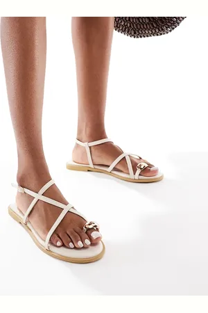 SEQWL Strappy flat sandals in cream PU-White