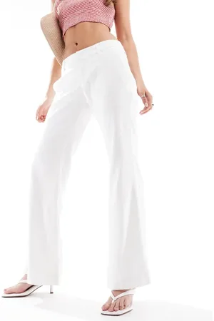 Hollister Low rise linen tailored baggy flare pants in