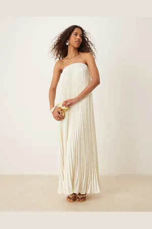 Six Stories Pleated bandeau maxi dress in -White