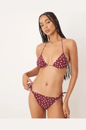 & OTHER STORIES Mix and Match side tie bikini bottoms in burgundy and white polka dot print-Red