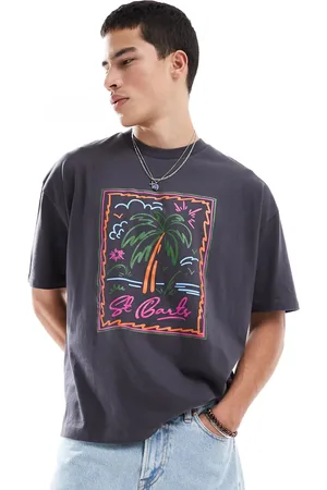 ASOS Oversized t-shirt with palm tree graphic in charcoal-Grey