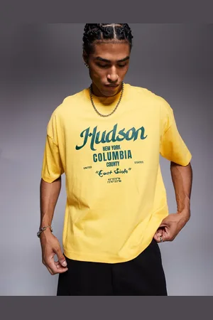 ASOS Boxy oversized t-shirt with city graphic in yellow
