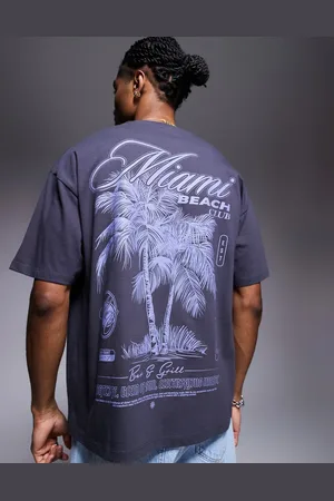 ASOS Oversized t-shirt with palm tree graphic in charcoal-White