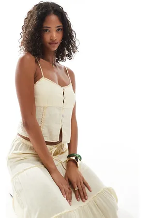 Pull&Bear Lace trim cami in buttermilk (part of a set)
