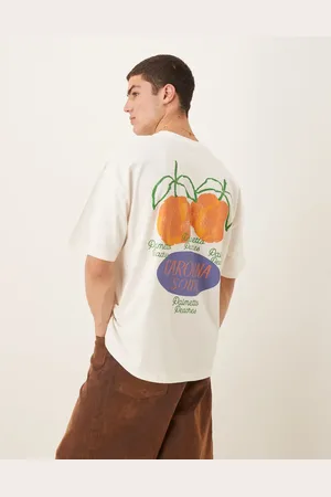 ASOS Oversized t-shirt with peaches graphic in cream-White