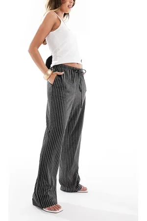 VERO MODA Drawstring wide leg pants in black pinstripe