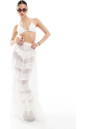 Miss Selfridge Beach chiffon ruffle tiered maxi skirt in -White