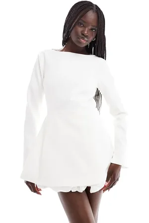 Six Stories Bridal long sleeve puff hem mini dress in