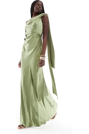 Six Stories Bridesmaid bow one shoulder satin maxi dress in