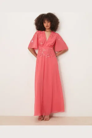 HOPE & IVY Plunge front embellished maxi dress in -Orange