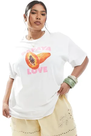 Pieces® PIECES Curve oversized t-shirt with papaya love graphic in white