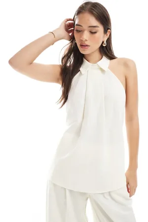ASOS Collar detail halter top in (part of a set)-White
