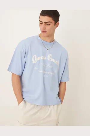 ASOS Boxy oversized t-shirt with city embroidery in light blue
