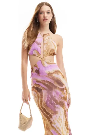 ASOS Halter cut out midaxi dress with satin bodice in -Brown