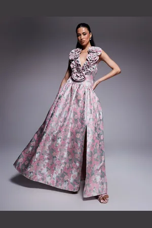 ASOS Jacquard plunge drop waist corsage maxi dress in ditsy floral