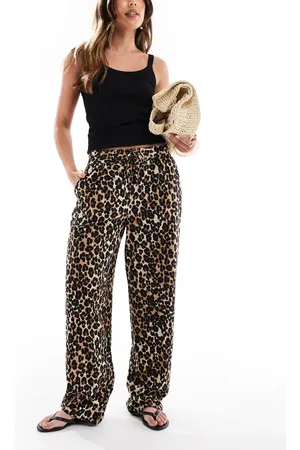 VERO MODA Linen touch wide leg pants in leopard print-Multi