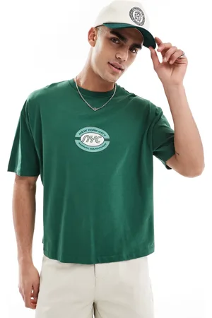 ASOS Boxy oversized t-shirt with sports chest graphic in green
