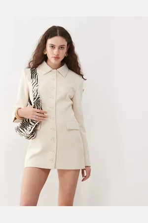 Lioness Cheri structured button front tailored blazer mini dress in -White