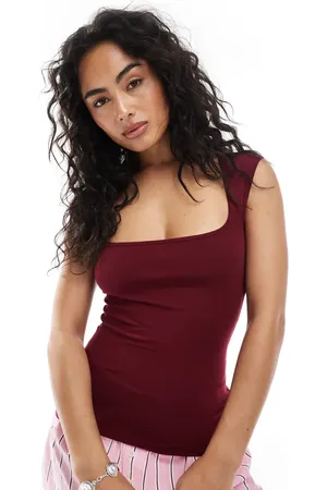 JJXX Square neck top in light burgundy-Red