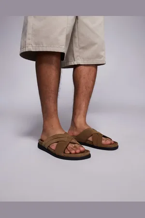 ASOS Cross over strap sandals in suede-Neutral