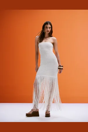4th & Reckless Bandeau fringed hem crochet mini dress in -White