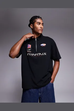 ASOS Oversized polo with sports graphic in black