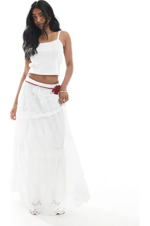 Daisy Street Boho tiered maxi skirt with broderie trim in