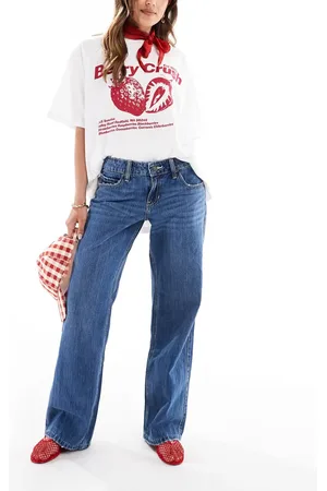 Hollister Low rise baggy jeans in wash-Blue