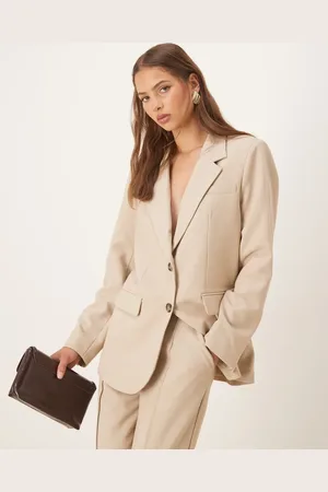 Y.A.S Oversized blazer with tortoiseshell button detail in cream (part of a set)-Neutral