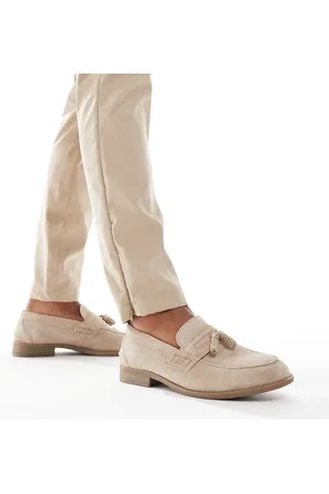 River Island Faux suede tassel loafers in stone-Neutral