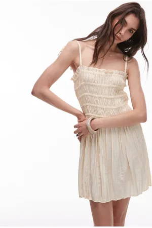 Topshop Technical crinkle shirred bust mini dress in -Neutral