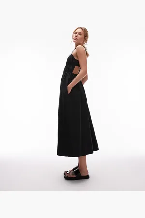 Topshop Shirred poplin midi dress in