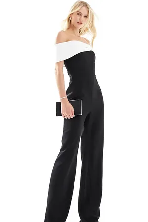 Vesper Bengaline bandeau contrast wide leg jumpsuit in monochrome-Multi
