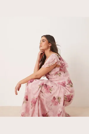 ASOS ASOS DESIGN Curve ruffle maxi dress with flutter sleeves in print-Multi