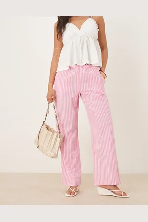Gina Tricot Wide leg linen mix pants with drawstring waist in