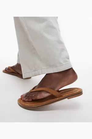Topshop Jay suede toe thong flat sandals in -Brown