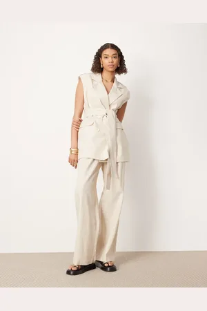 ASOS Pleat front wide leg pants in (part of a set)-Neutral