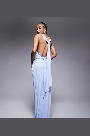 ASOS ASOS DESIGN Tall pleated slash neck maxi dress with knotted back detail in