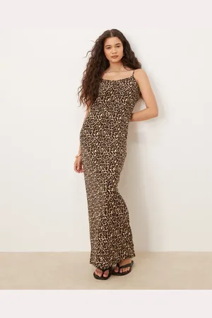 VILA Slinky jersey cami maxi dress in leopard print-Multi